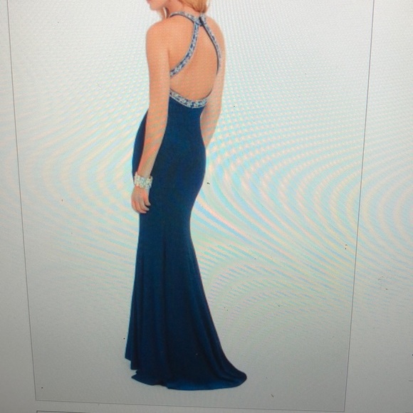 Metallic Knit Beaded Cleo X-Back Gown - Picture 2 of 4